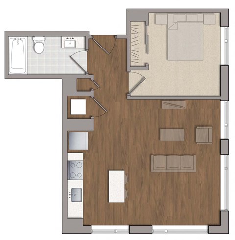 1 bedroom 1 bathroom A3 Floor Plan at The George, Wheaton, MD